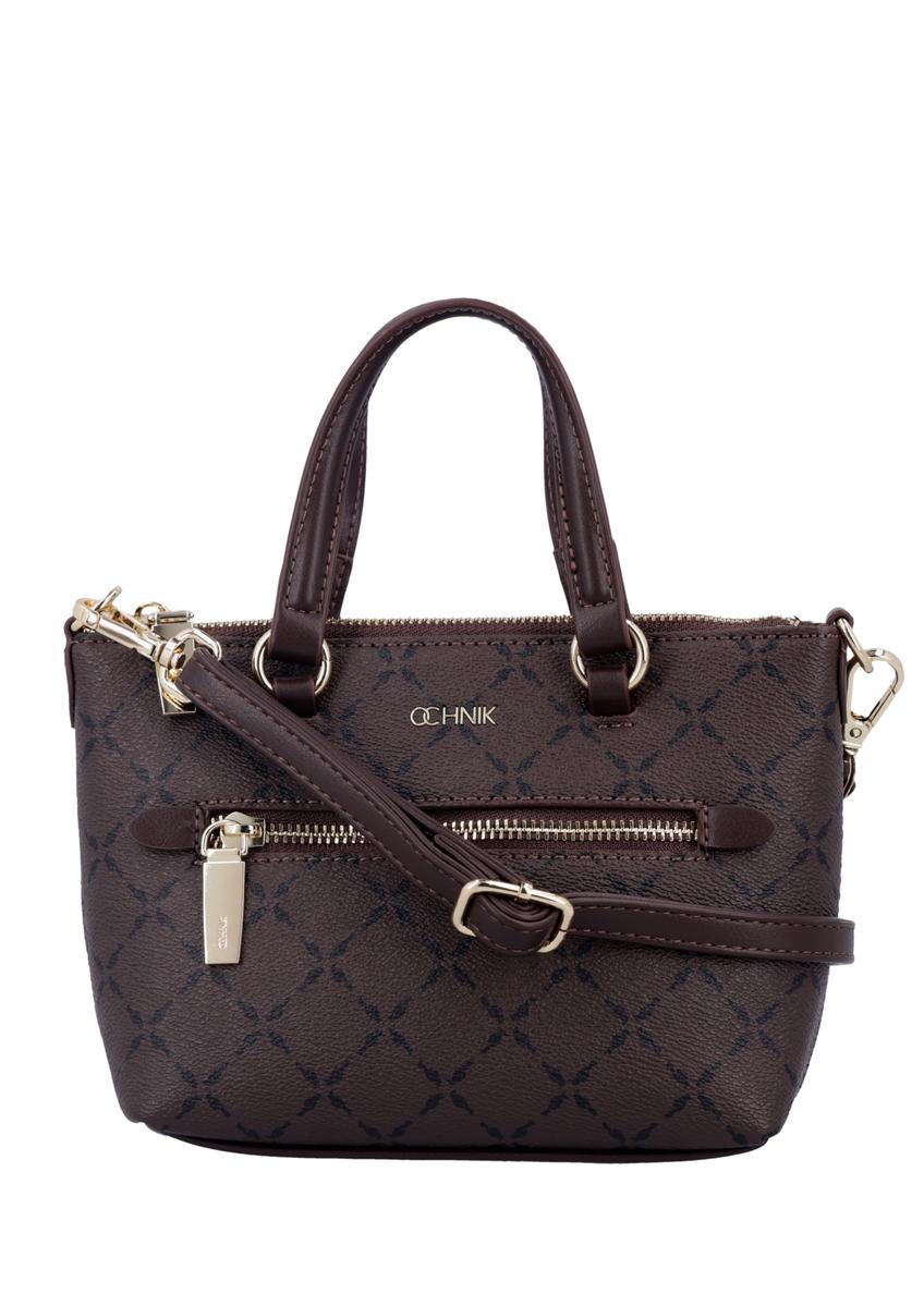Small brown signed women's handbag TOREC-1302-1P(Z26), front product view on white background.