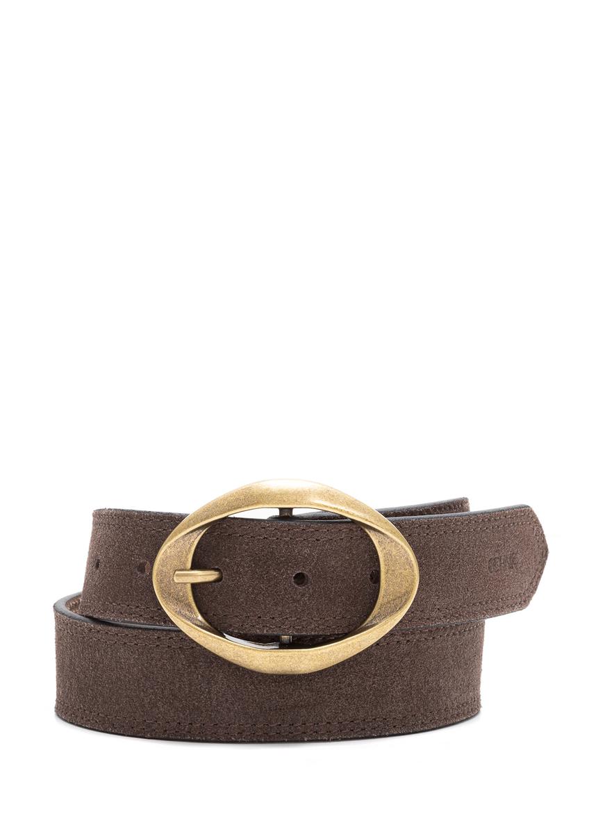 Chocolate suede women's belt PASDS-0318-90(Z25), front product view on white background.