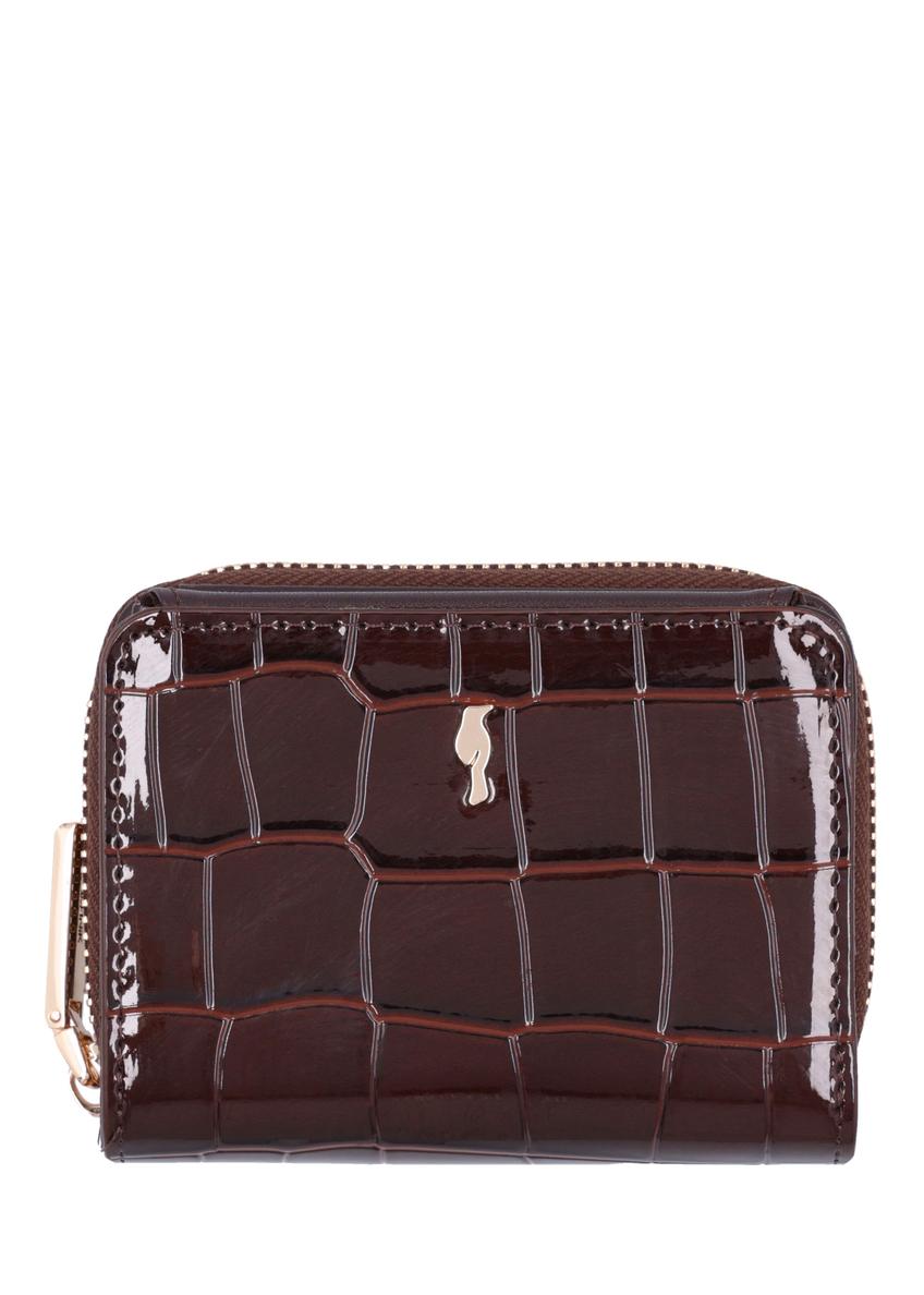 Small brown women's croco wallet POREC-0352A-1I(Z26), front product view on white background.
