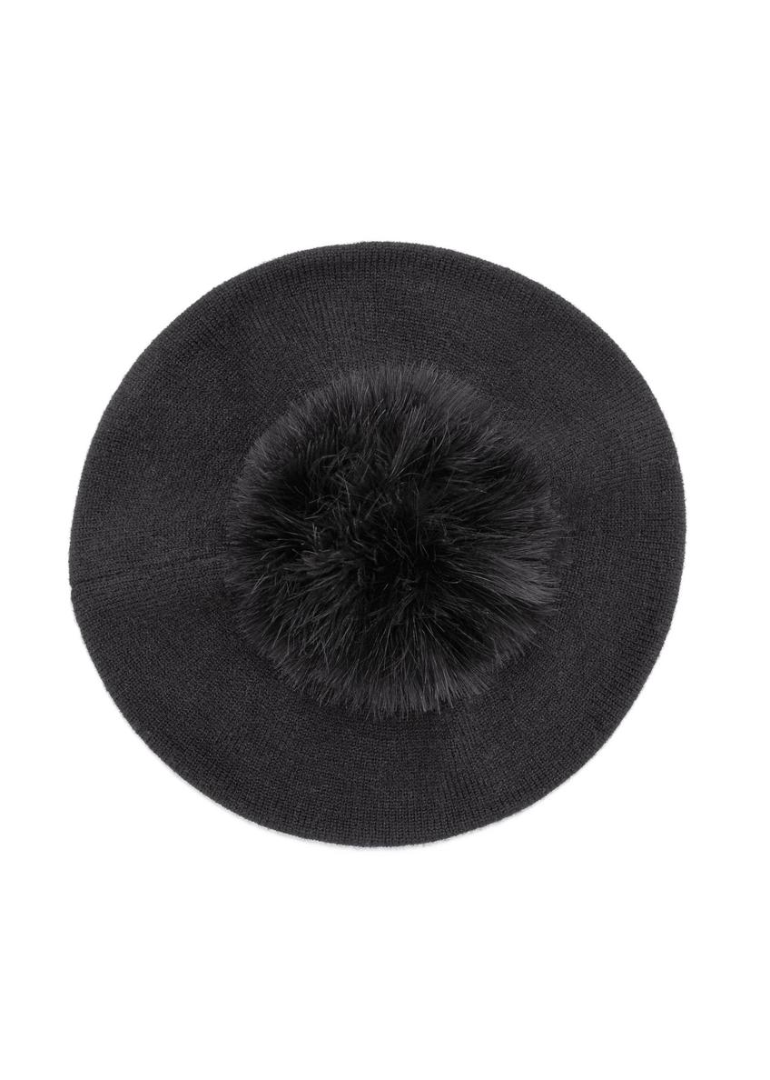 Black women's beret with pompom CZADT-0180-99(Z24)