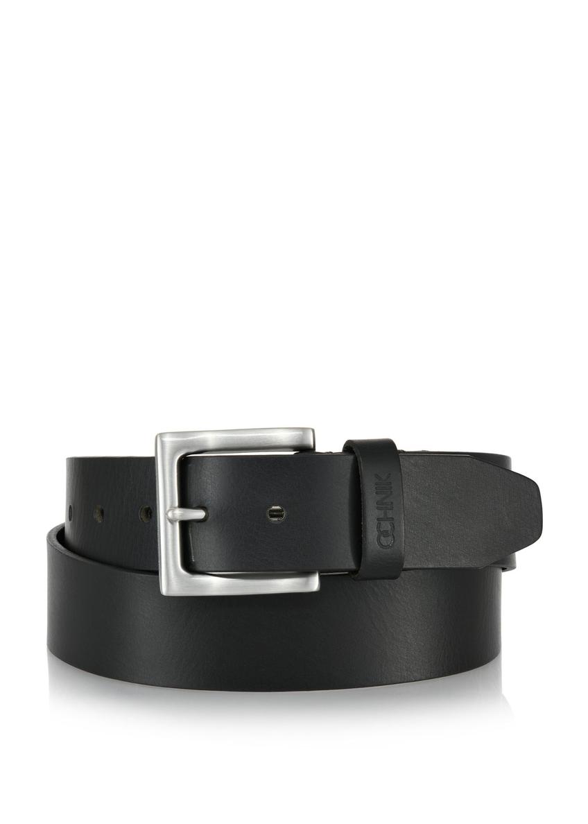 Black leather men's belt with square buckle PASMS-0254-99(W24)-01