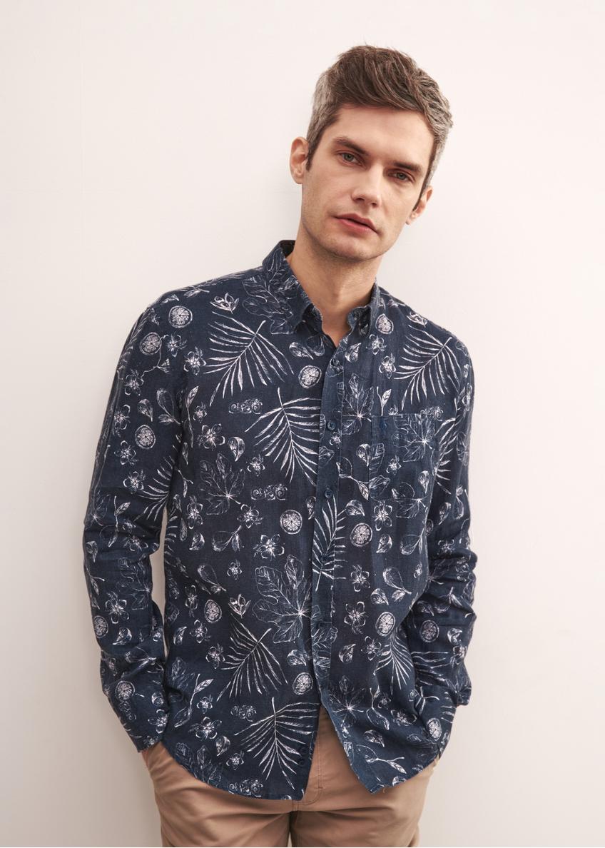 Men's linen patterned shirt KOSMT-0303-69(W23)-01