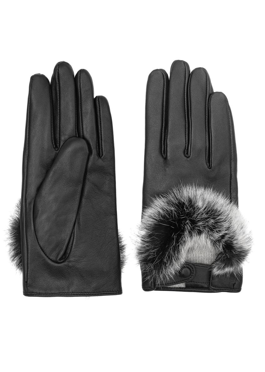 Black leather women's gloves REKDS-0089-99(Z24)