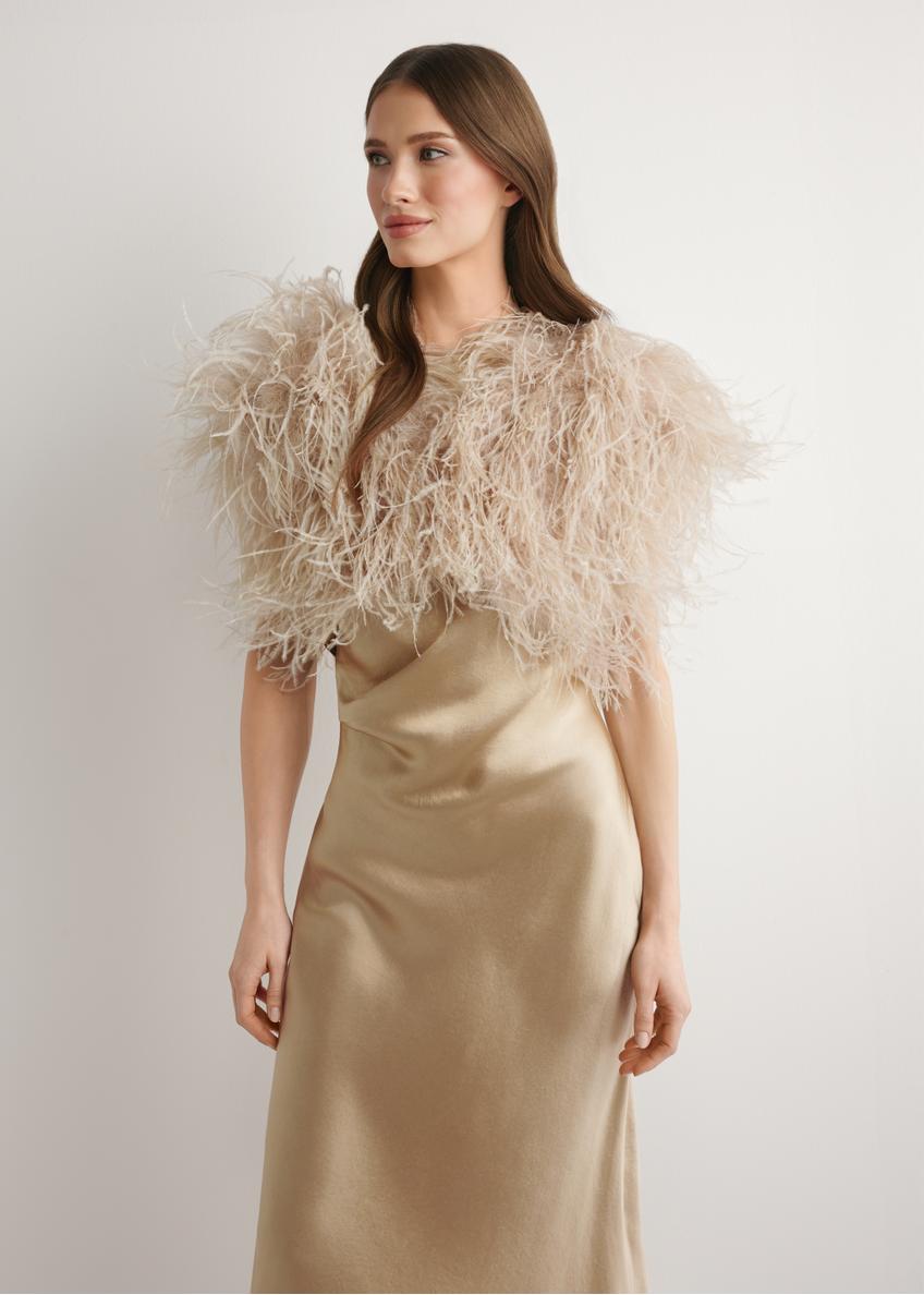 Beige natural feather cape SZADF-0036-1B(W26)