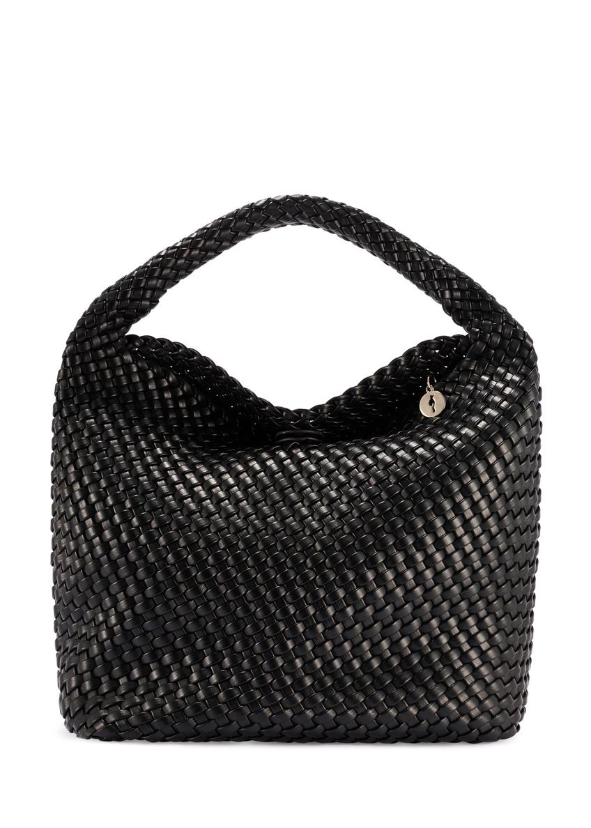 Black woven women's handbag TOREC-1147-99(W26) - front product view, on white background.