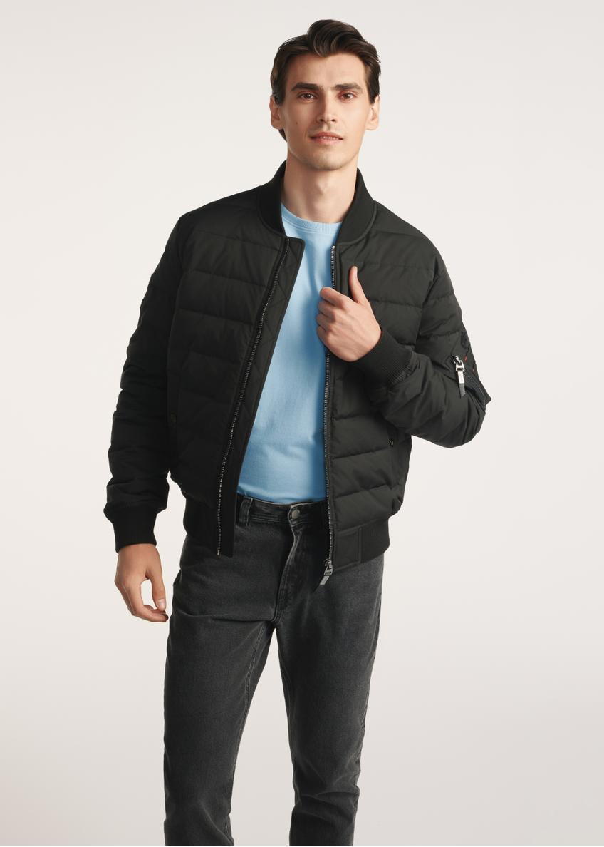 Black insulated men's bomber jacket KURMT-0362-99(Z25), product visible from the front on the model, half of the silhouette visible.