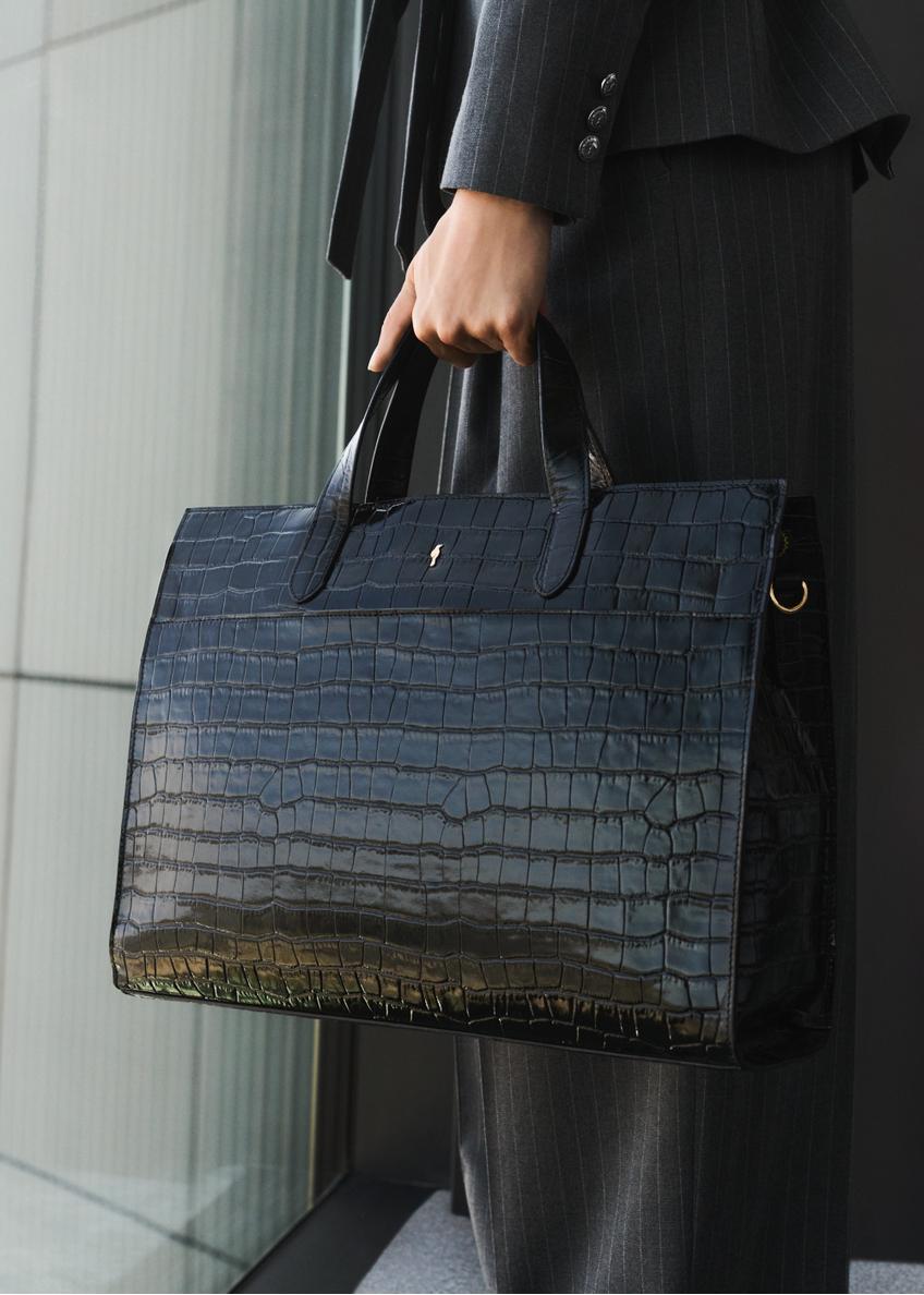 Black large croco leather handbag TORES-1132E-99(Z25)