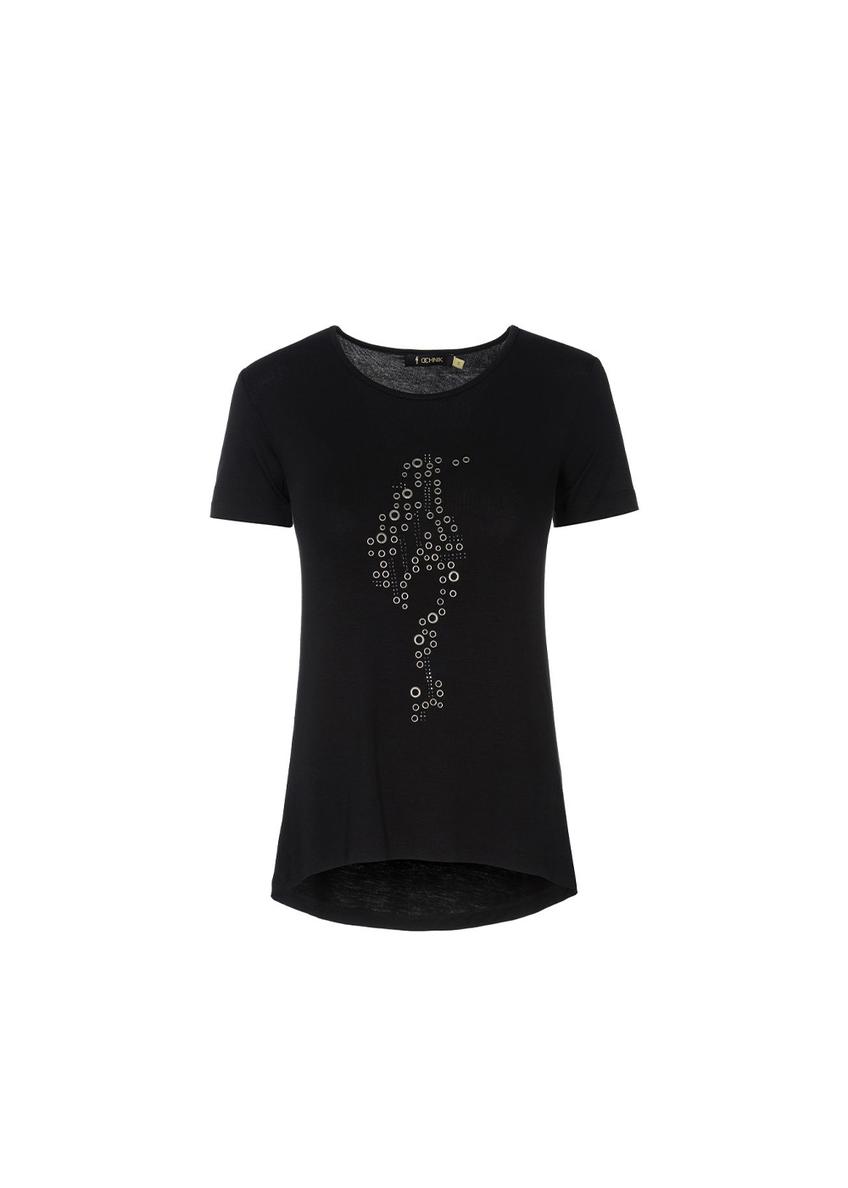 Black Women's T-shirt with applique TSHDT-0034-99(W19)-01