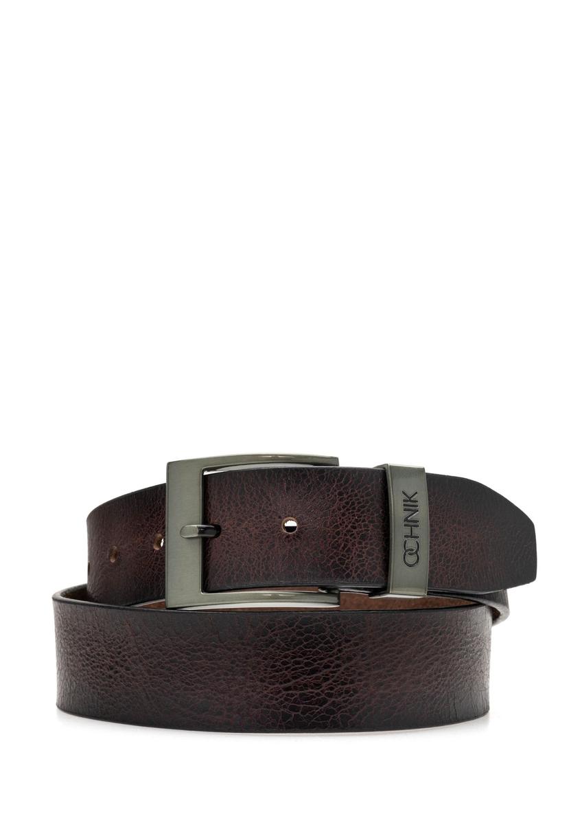 Men's dark brown leather belt PASMS-0274-1I(Z26)