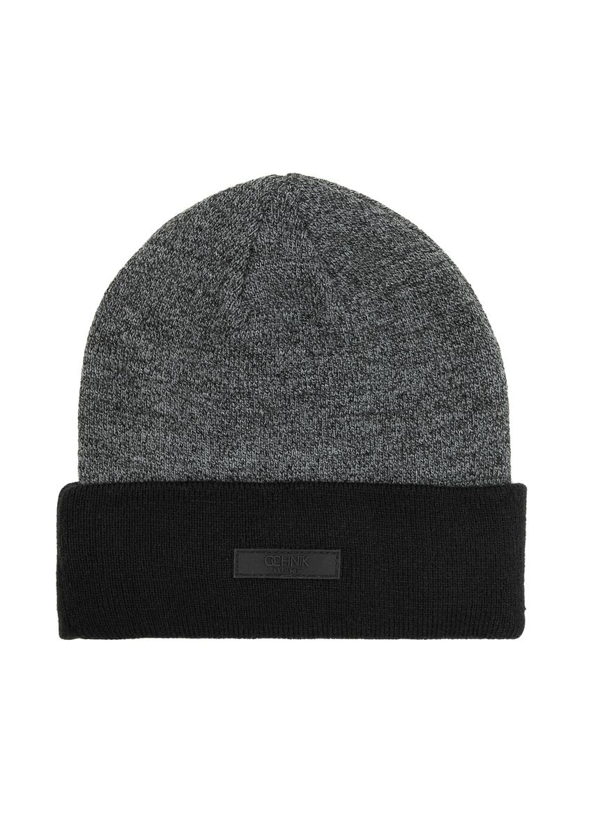 Men's gray winter hat CZADT-0082-95(Z 25), front product view on a white background.