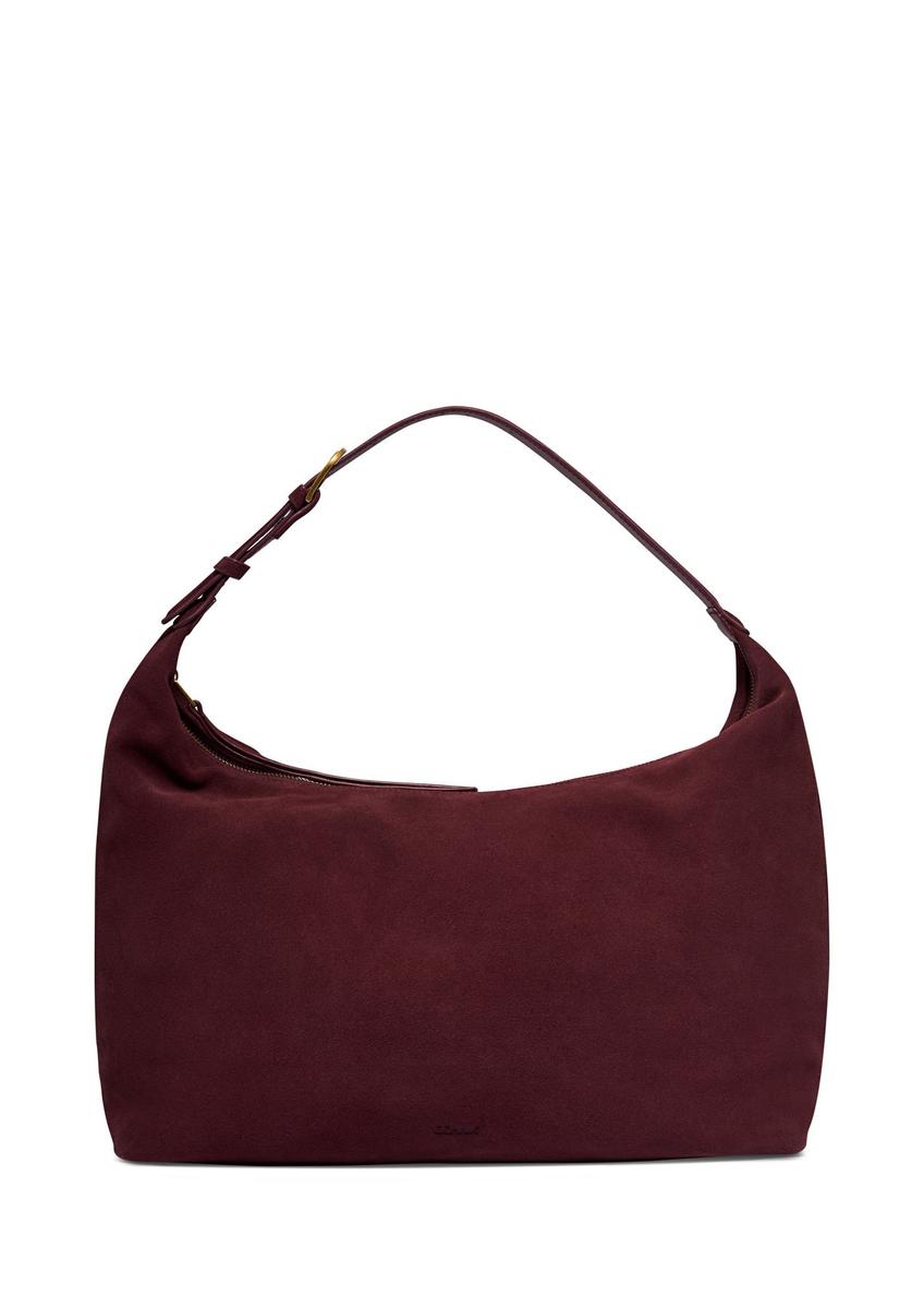 Burgundy suede handbag TORES-1404-4D(Z26) - front product view, on white background.