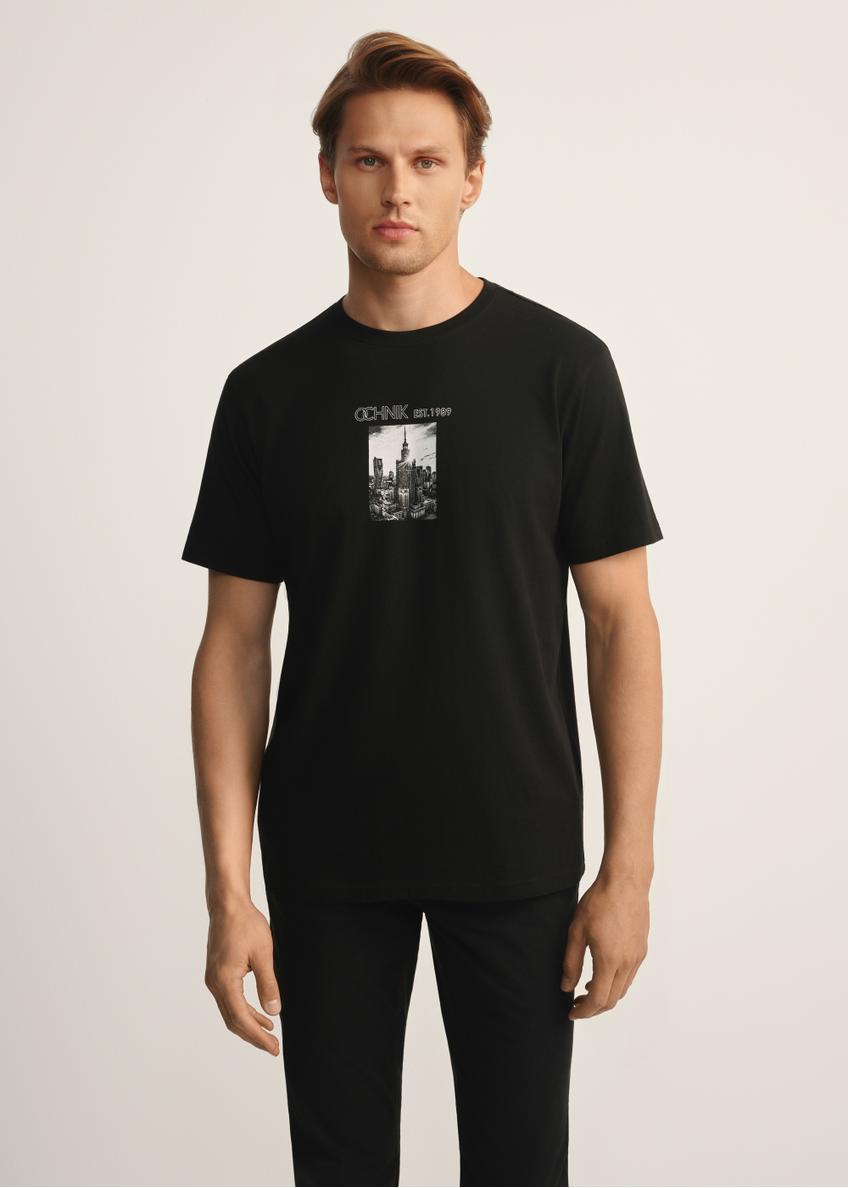 Black men's T-shirt with print TSHMT-0132-99(Z25)