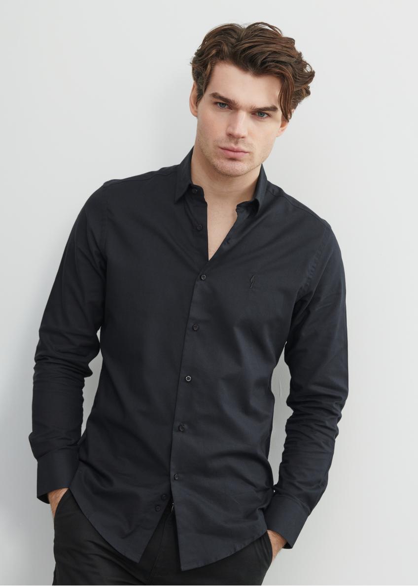 Men's black slim shirt KOSMT-0302-99(Z24)-01