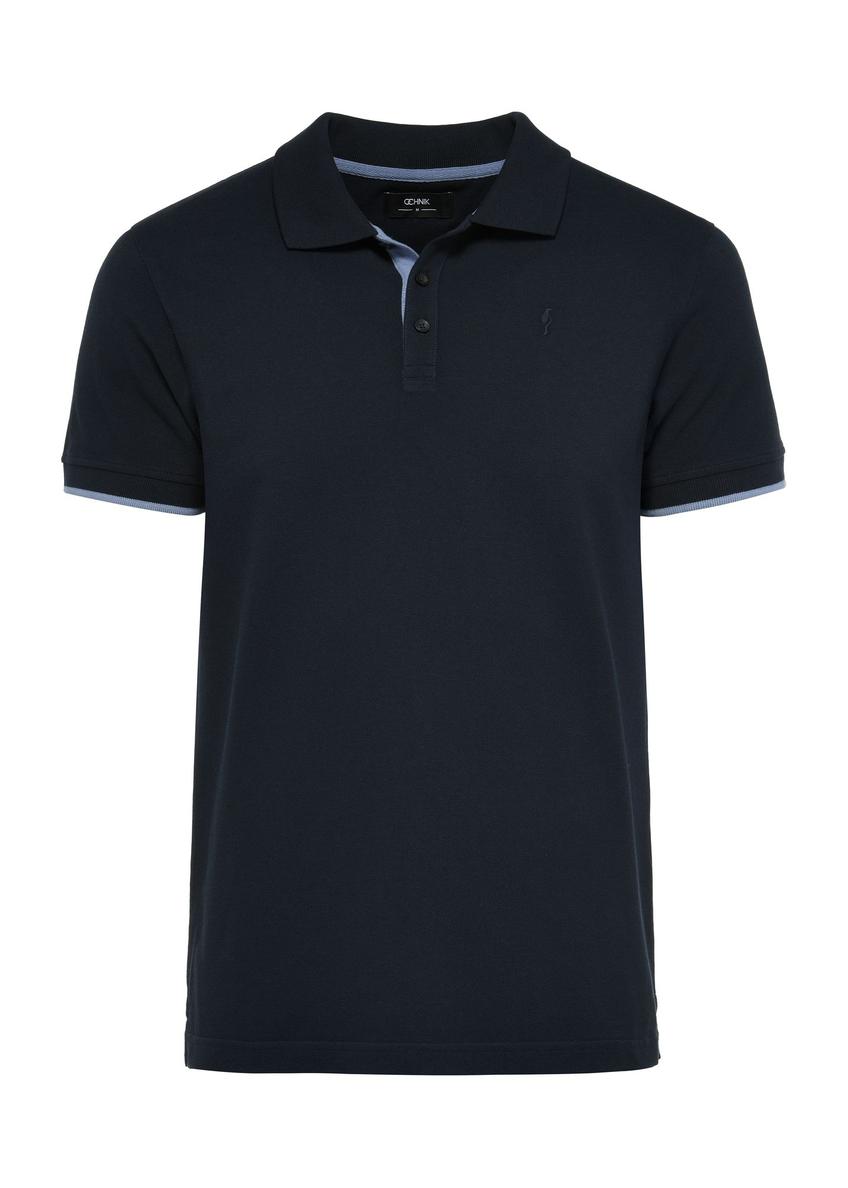 Navy blue men's cotton polo shirt POLMT-0045B-69(W25)