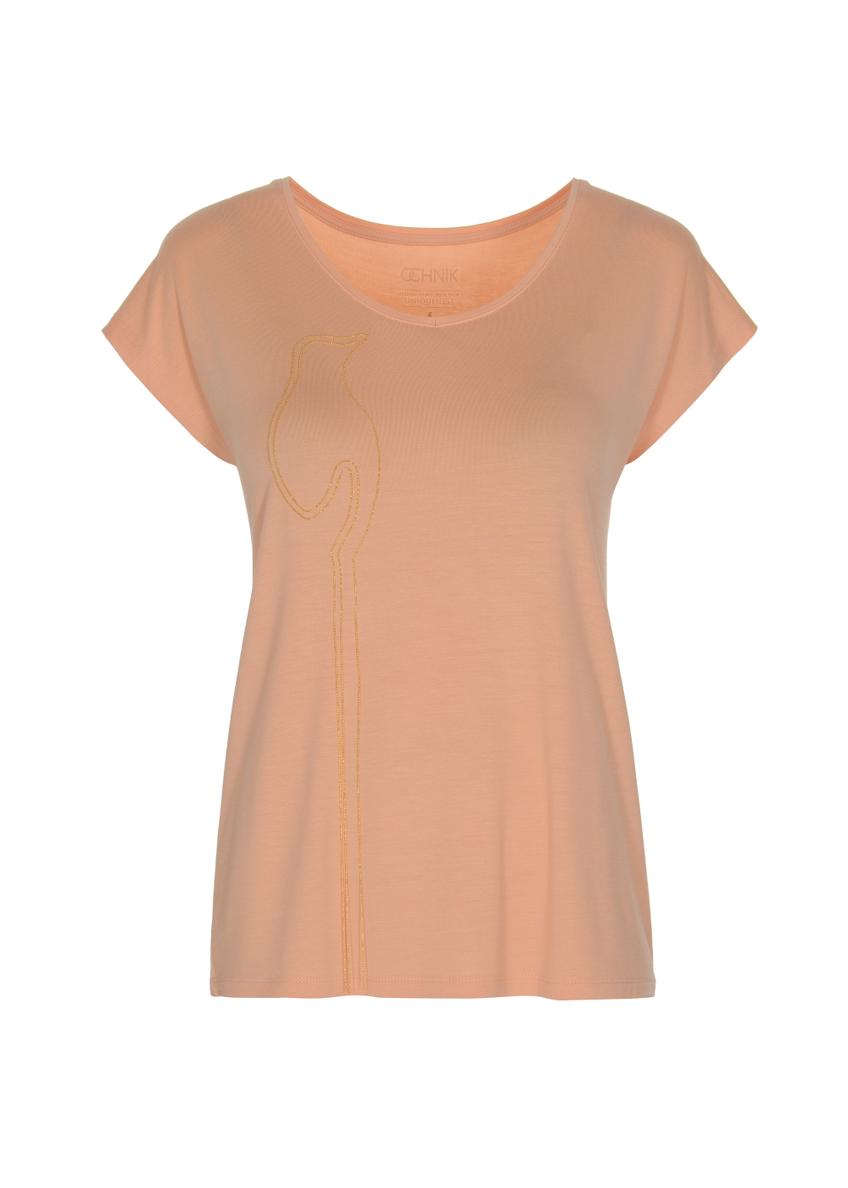 Peach V-neck T-shirt for women TSHDT-0084-30(W22)-03