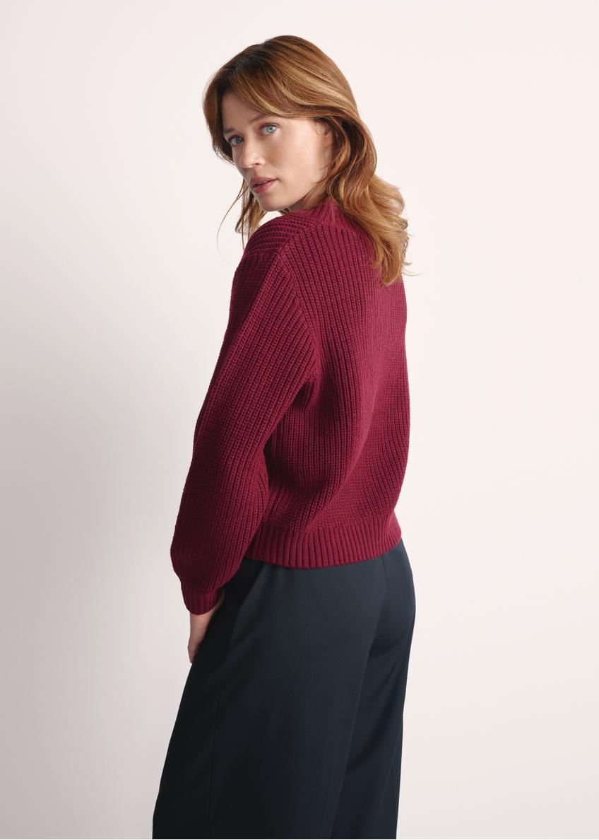 Burgundy V-neck women's sweater SWEDT-0162-49(Z25)