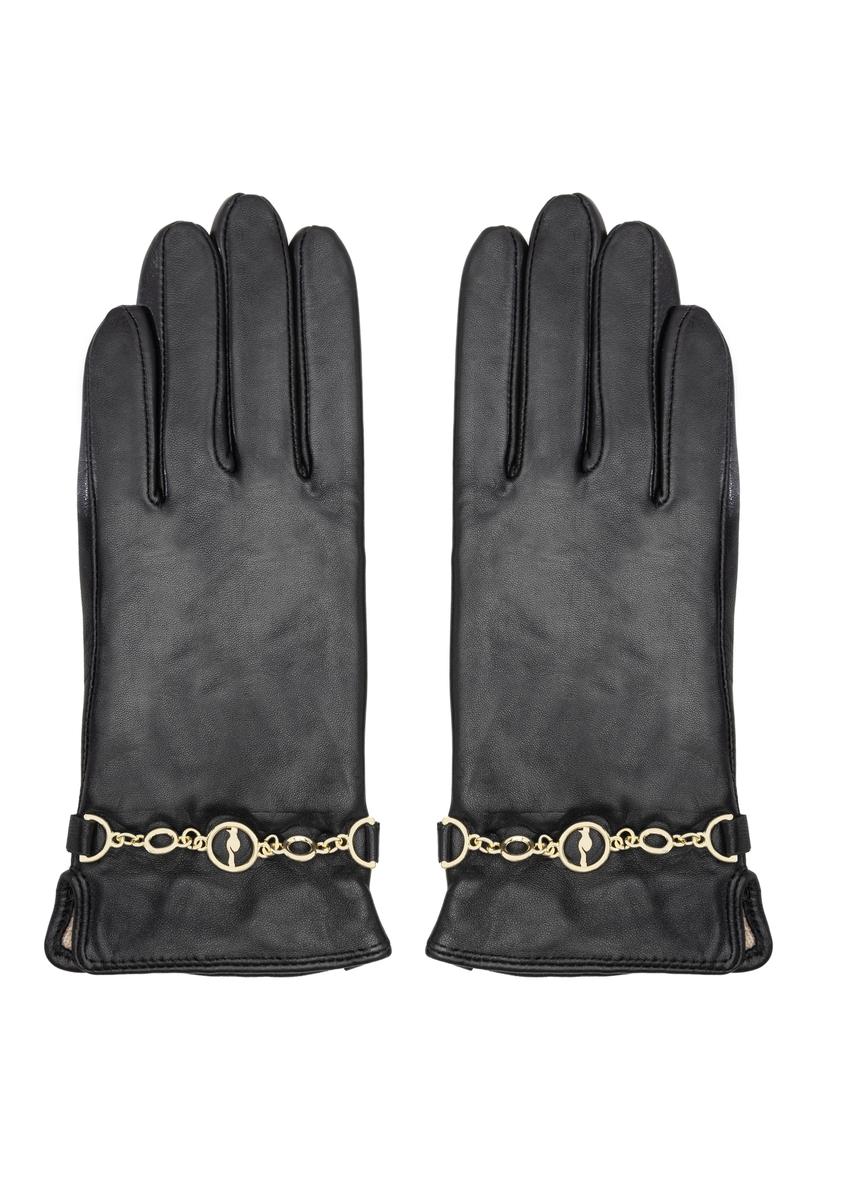 Women's leather gloves with chain REKDS-0101-99(Z25)
