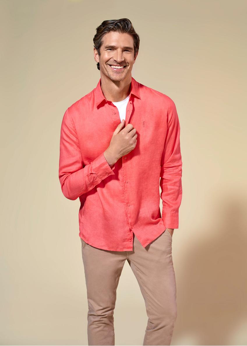 Coral linen men's shirt KOSMT-0321-18(W25)-06