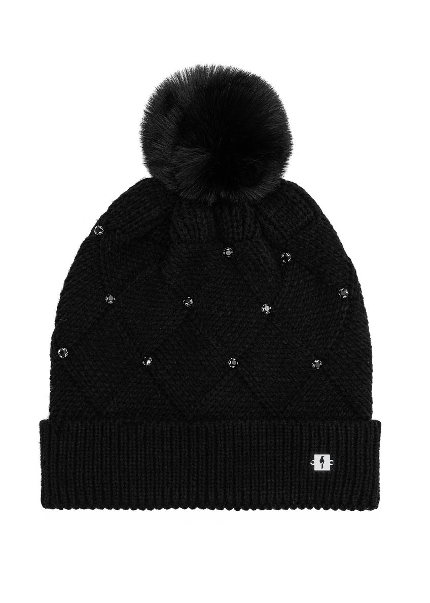 Black women's hat with rhinestones CZADT-0213-99(Z25), front product view on a white background.