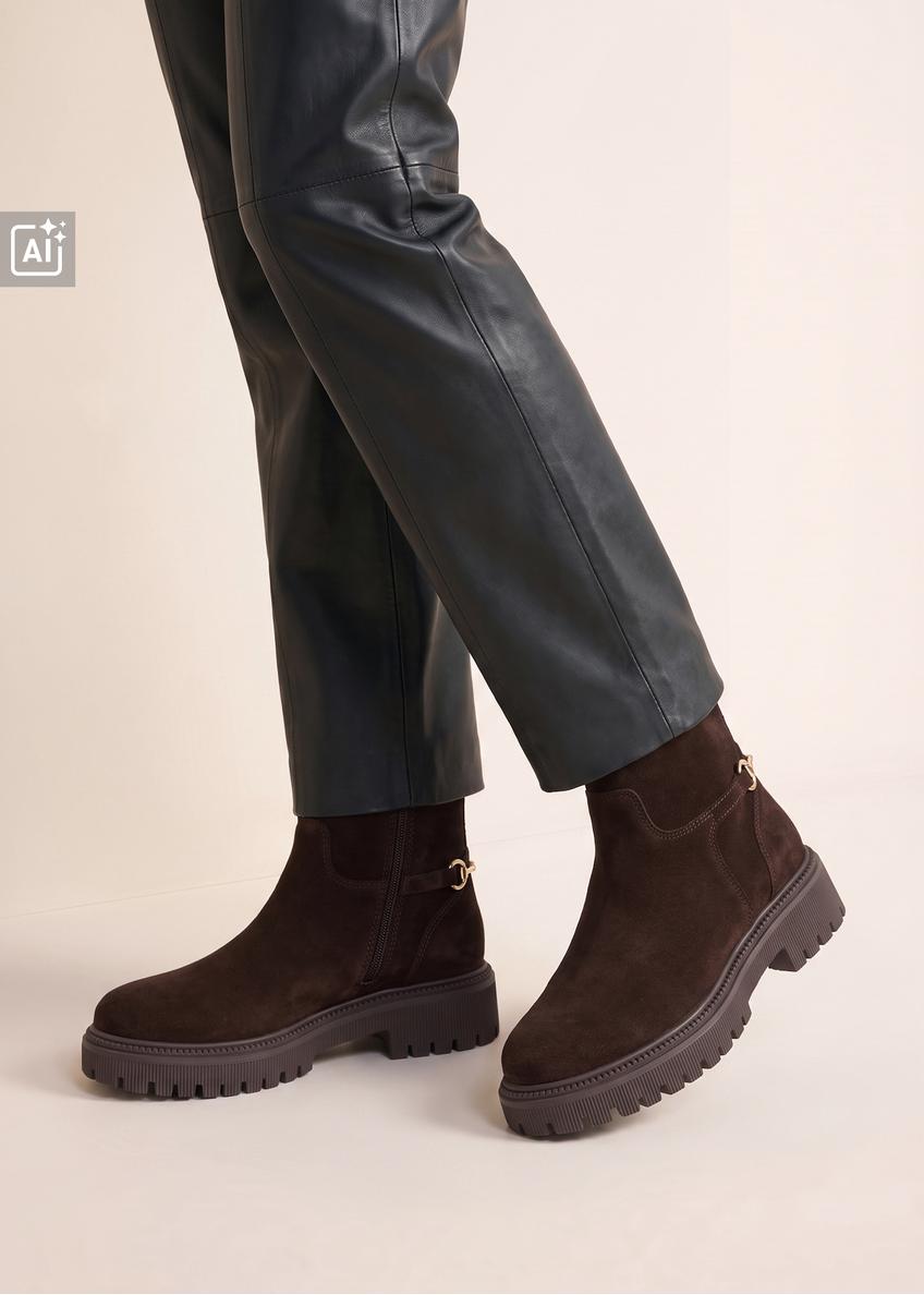 Dark brown suede women's ankle boots BUTYD-1282-1I(Z26)