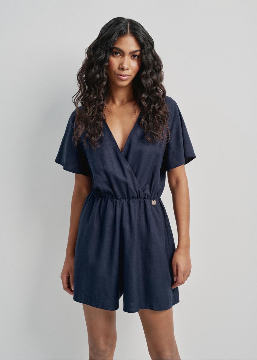 Women's navy blue short jumpsuit KOBDT-0008-69(W24)-01