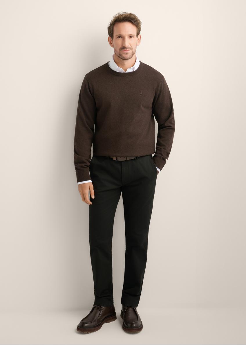 Men's brown cotton sweater SWEMT-0114A-1I(Z26), front product view on model. Full body visible.