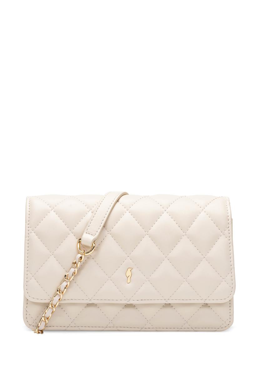 Cream small quilted women's handbag TOREC-1033-0B(W26), front product view on white background.
