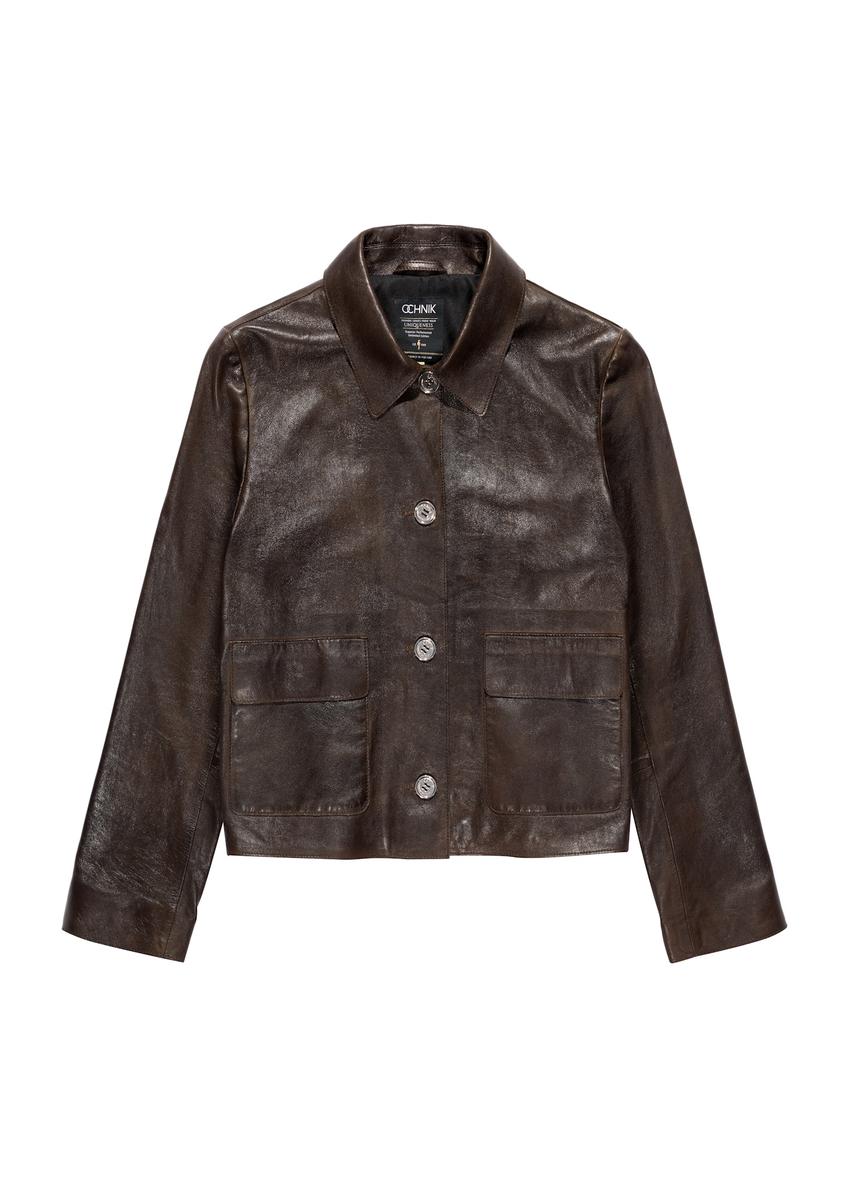 Brown leather short women's jacket KURDS-0552-2868(Z25)