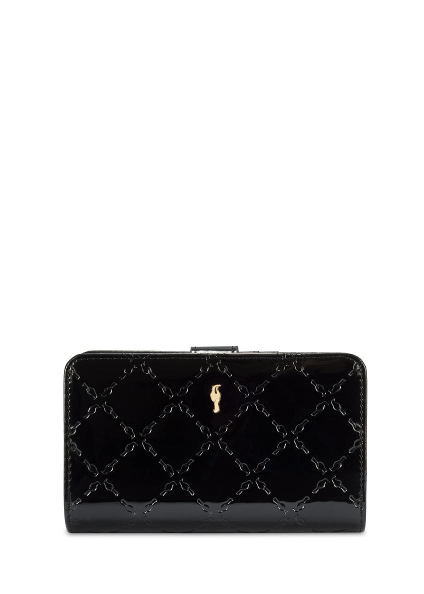 Black women's wallet with monogram POREC-0420-98(Z25) - front product view on white background.
