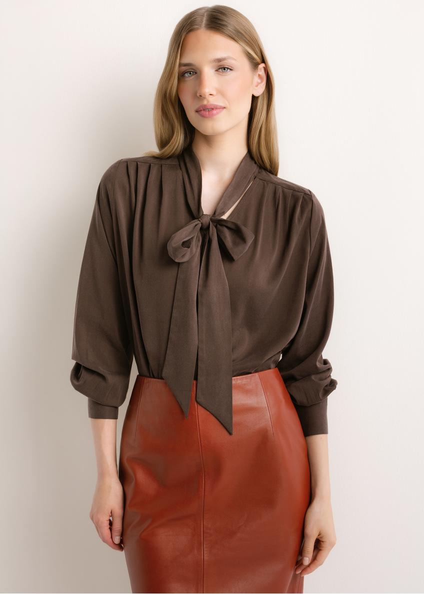 Brown women's shirt with tie KOSDT-0198-1I(Z26)