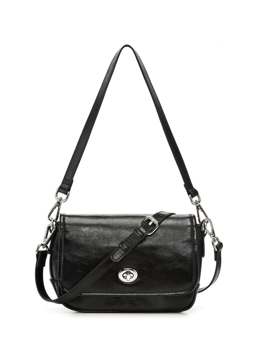 Small black women's handbag with gloss TOREC-1249-99(Z26), front product view on white background.