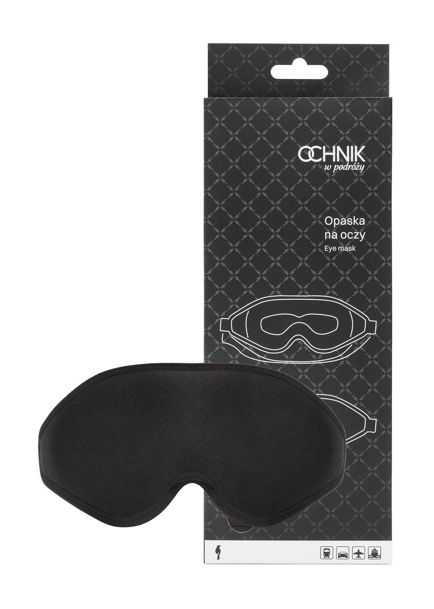 Black eye mask AW-017-0001-99(W25), product and packaging view on white background.