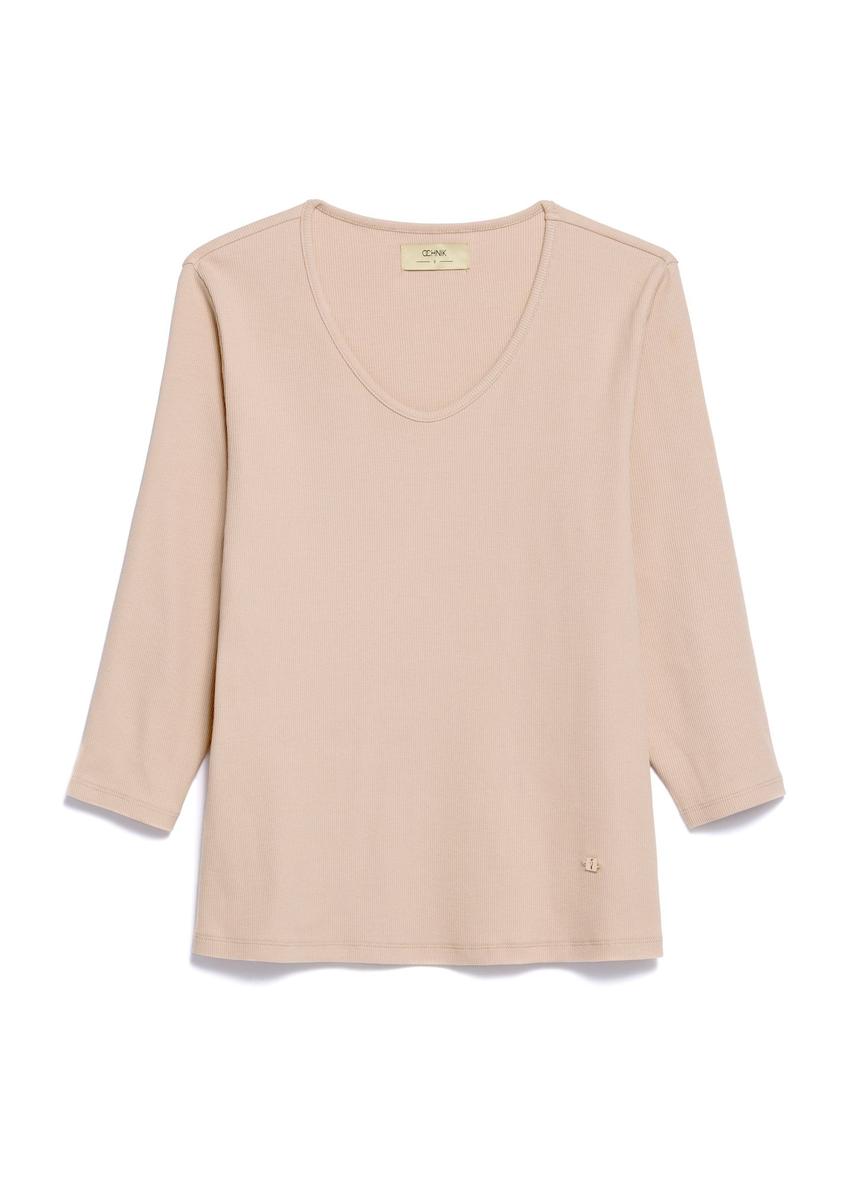 Beige women's V-neck blouse LSLDT-0036-1A(W26)
