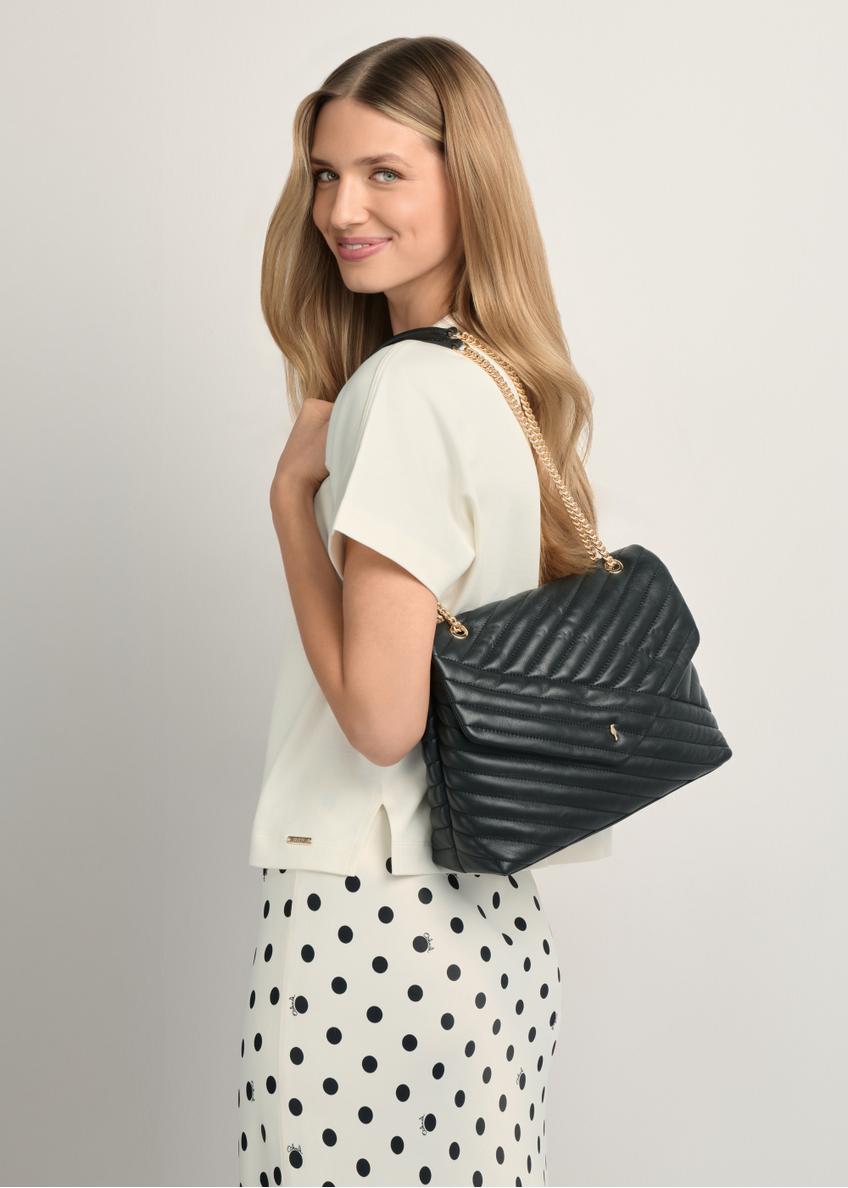 Black leather women's handbag with quilting TORES-1286-99(W26)