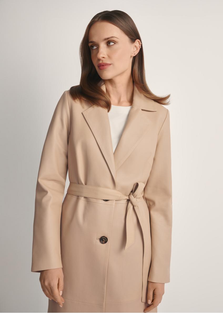 Beige women's leather coat KURDS-0613-1B(W26)