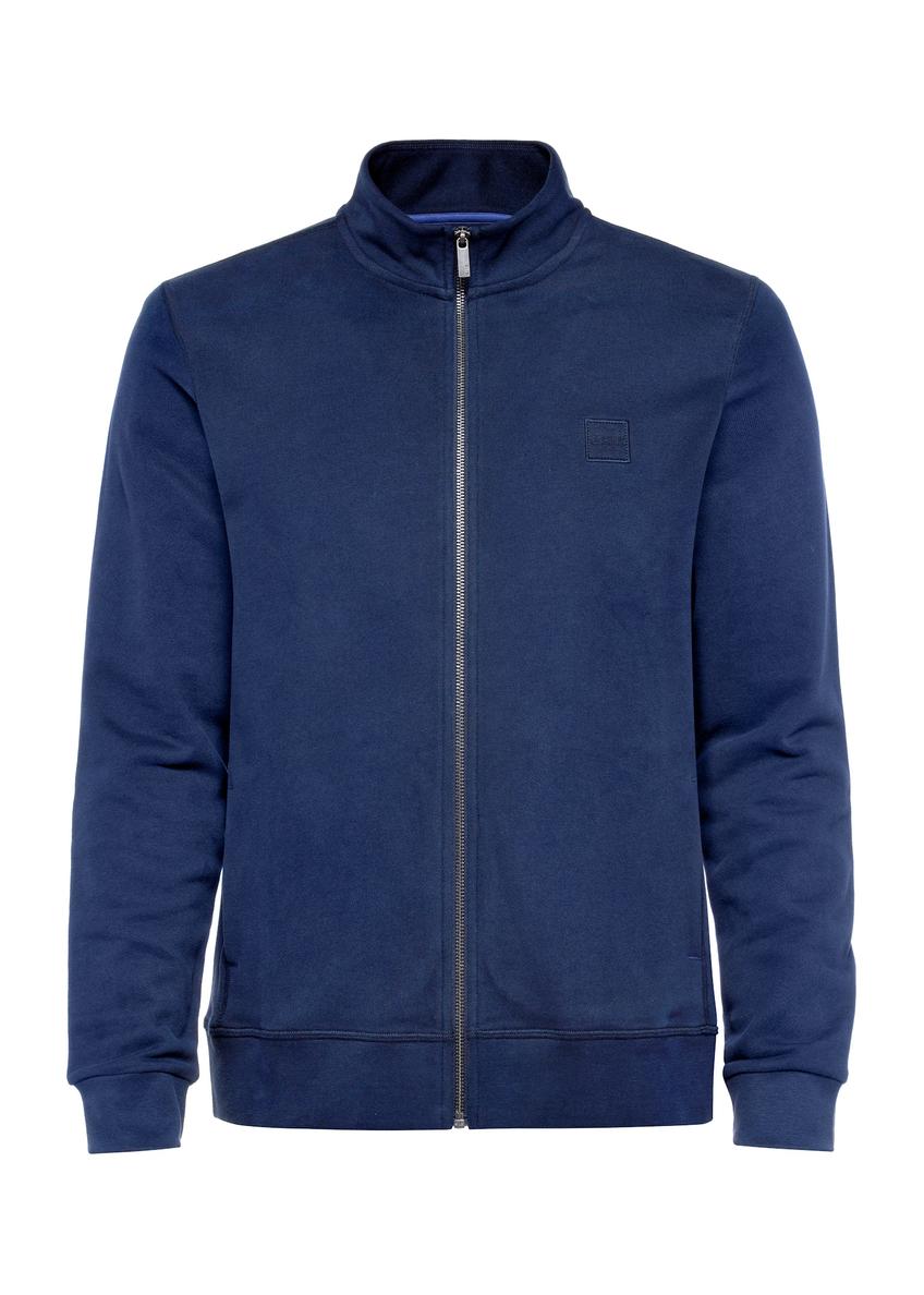 Cotton navy blue men's sweatshirt without hood BLZMT-0061-69(W25), front product view on white background.