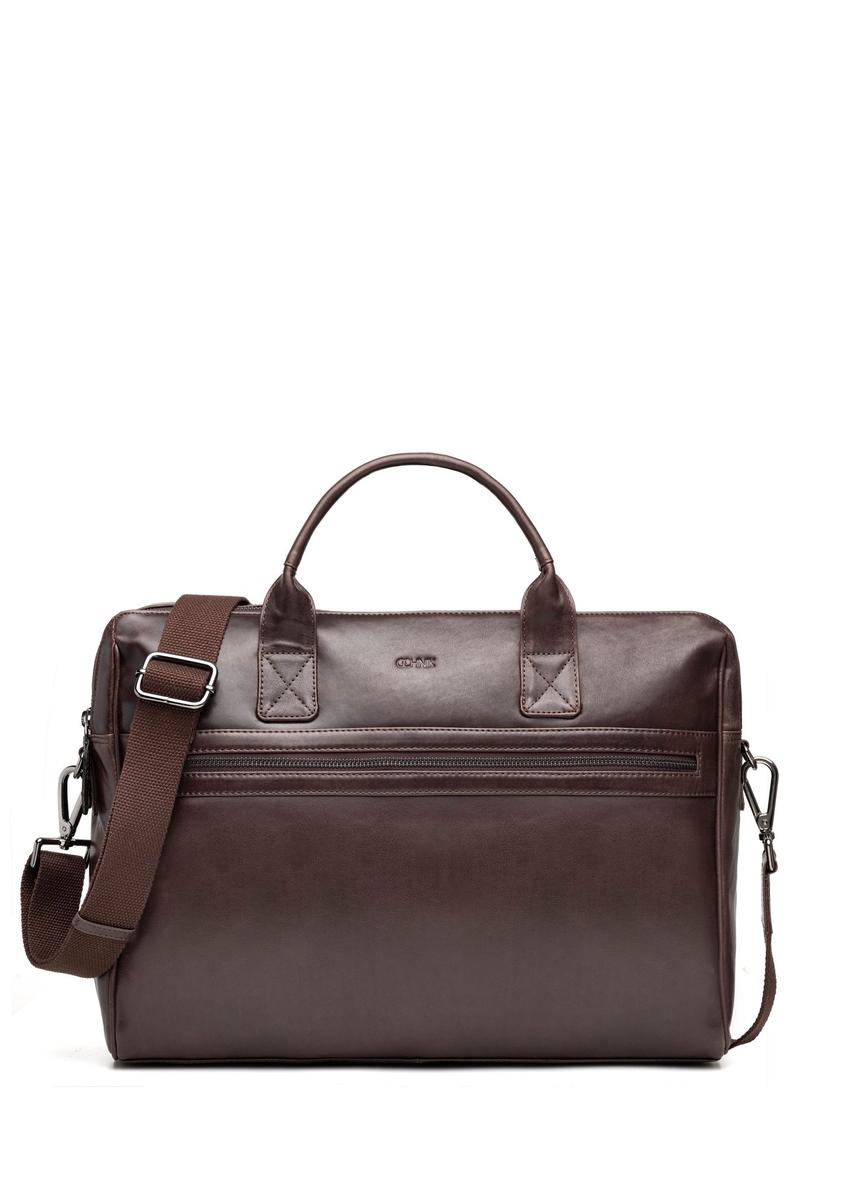 Brown leather men's bag TORMS-0460-1H(Z26) - front product view, on white background.