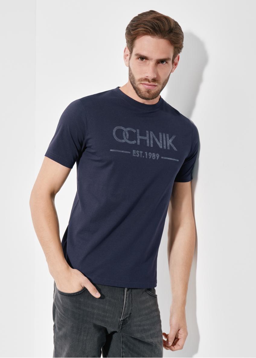 Men's navy blue T-shirt with logo TSHMT-0095-68(W24)-01