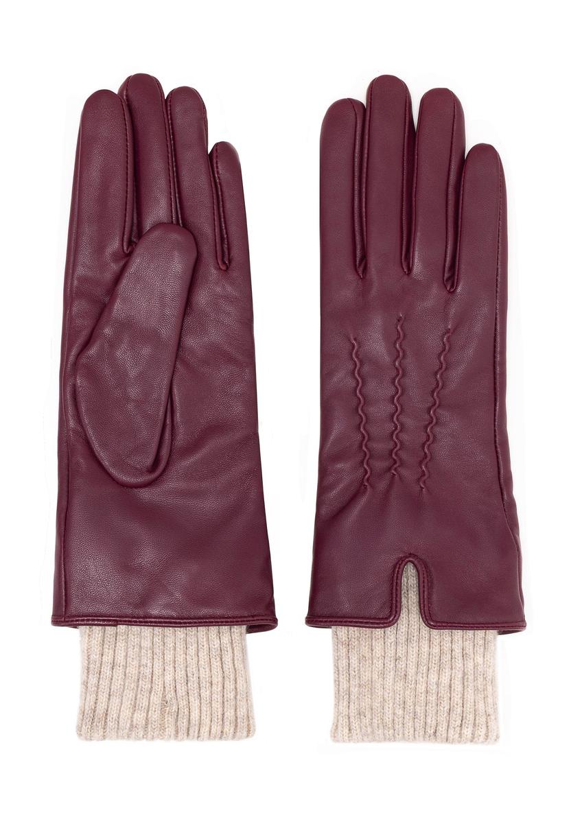 Burgundy leather insulated women's gloves REKDS-0098-49(Z25)