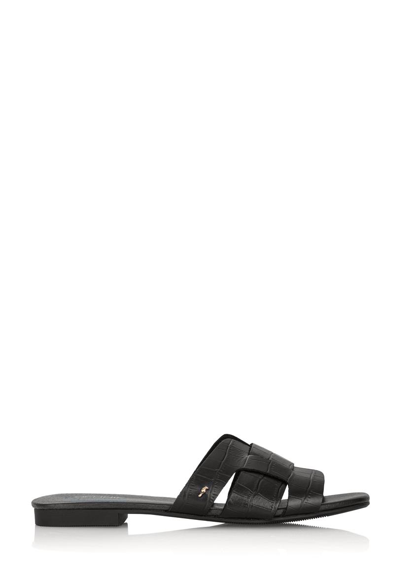 Black croco women's flip-flops with braided BUTYD-0904A-97(W24)-08