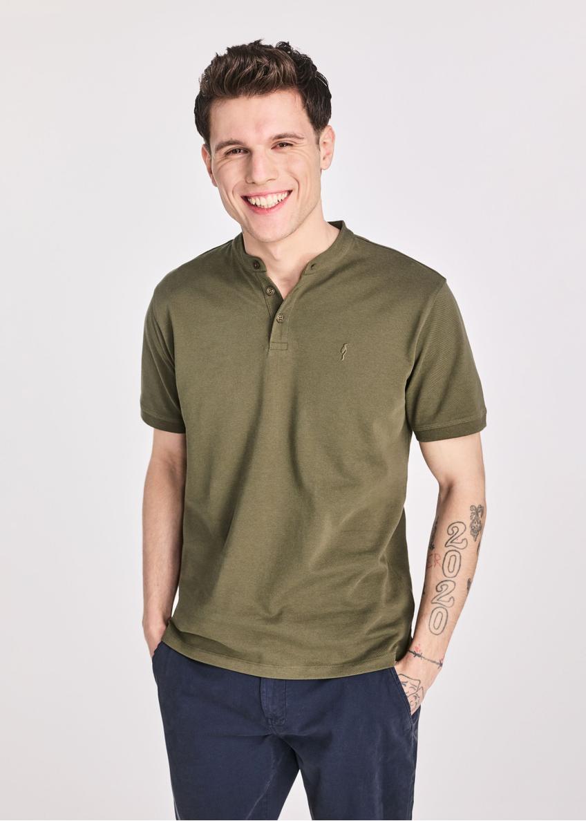 Men's khaki polo shirt POLMT-0061-55(W25)-01