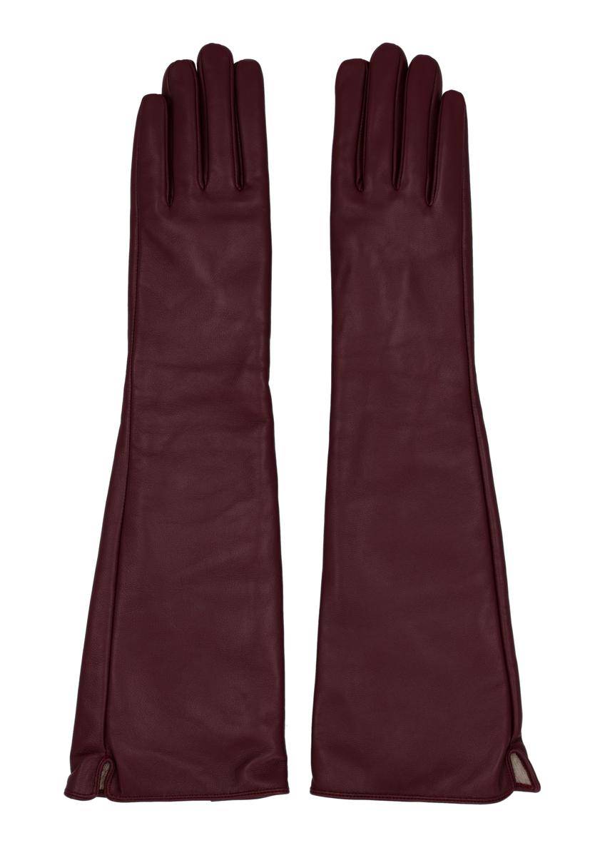Long Burgundy Leather Women's Gloves REKDS-0088-4D(Z26)