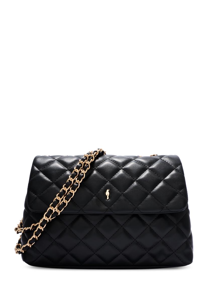 Black quilted women's handbag on a chain TOREC-1117-99(W26), front product view on a white background.