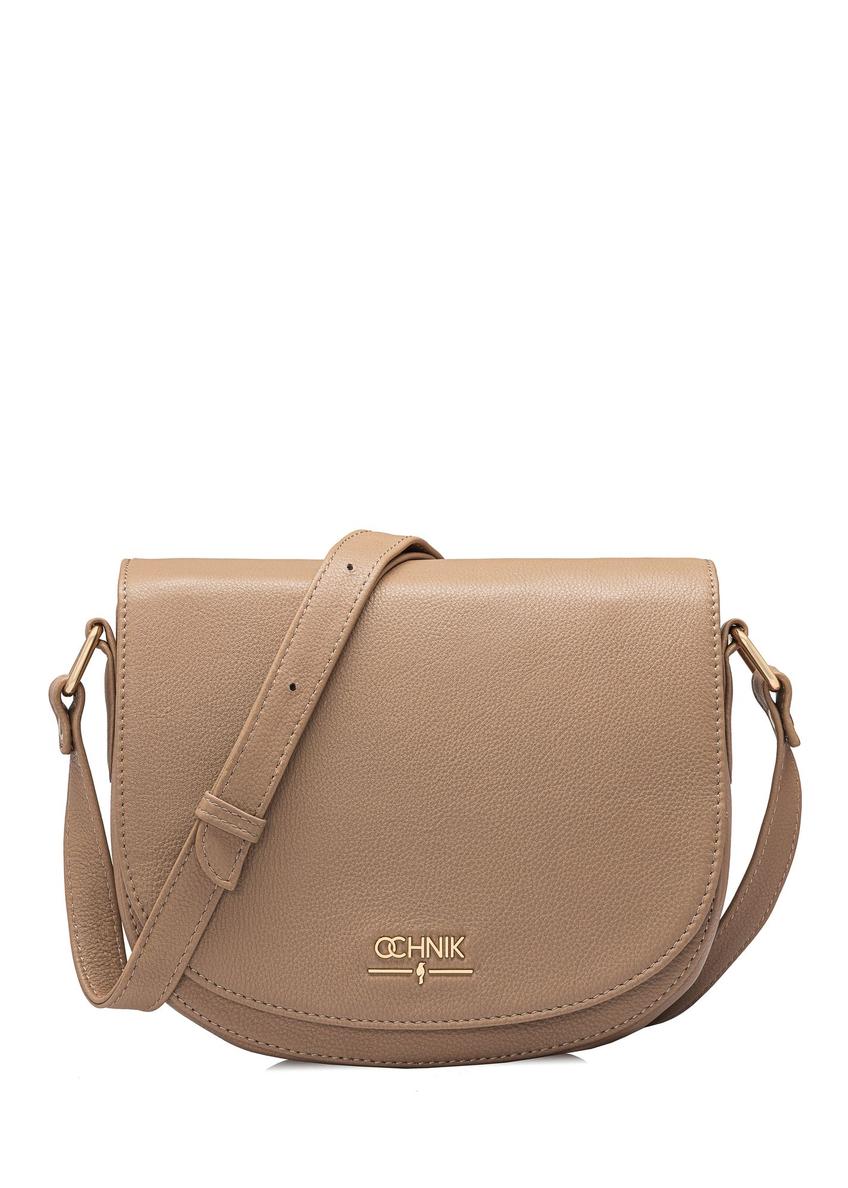 Beige leather semi-circular messenger bag TORES-0972F-1B(W26)