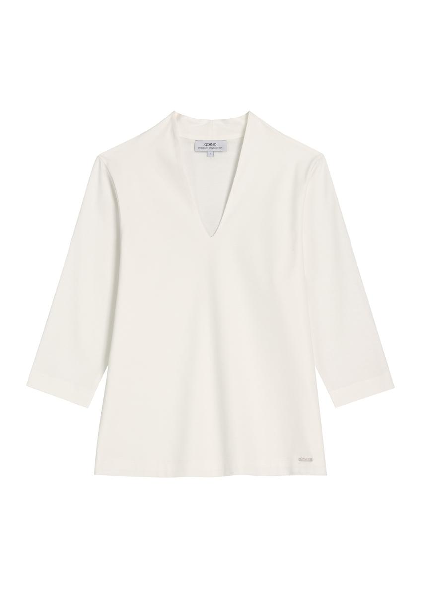 Cream cotton V-neck blouse BLUDT-0210-0B(Z26)