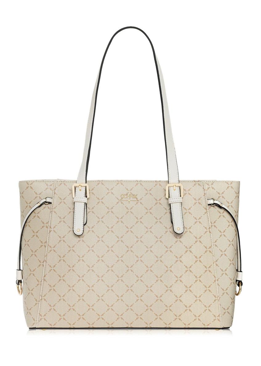 Cream monogram shopper bag TOREC-1029-0P(W26) - front product view on white background.