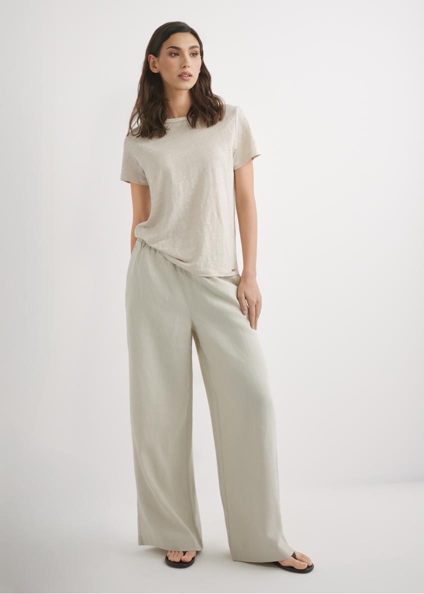 Light beige linen women's trousers SPODT-0124-1A(W26)
