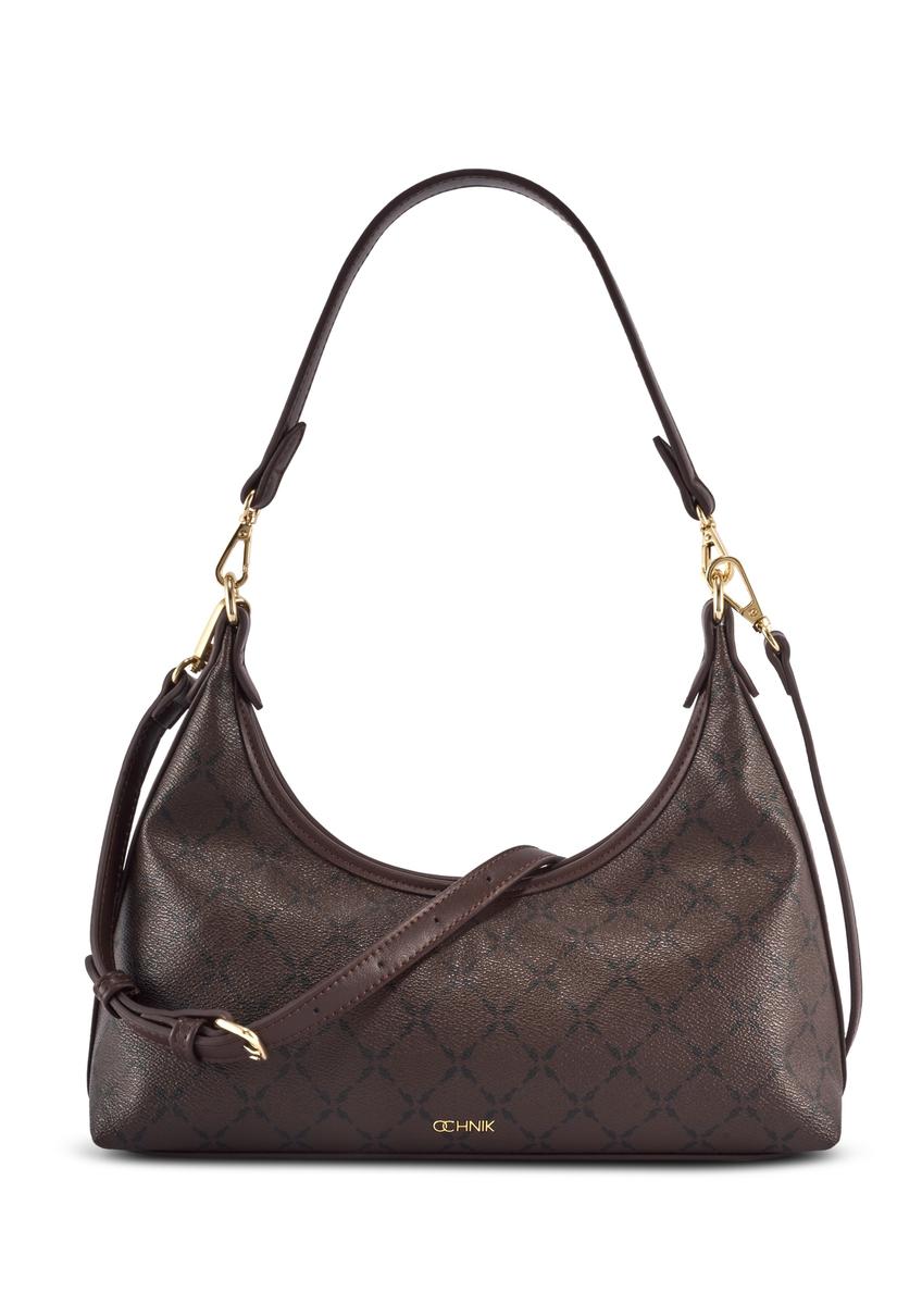 Brown women's handbag with monogram TOREC-1301-1P(Z26), front product view on white background.