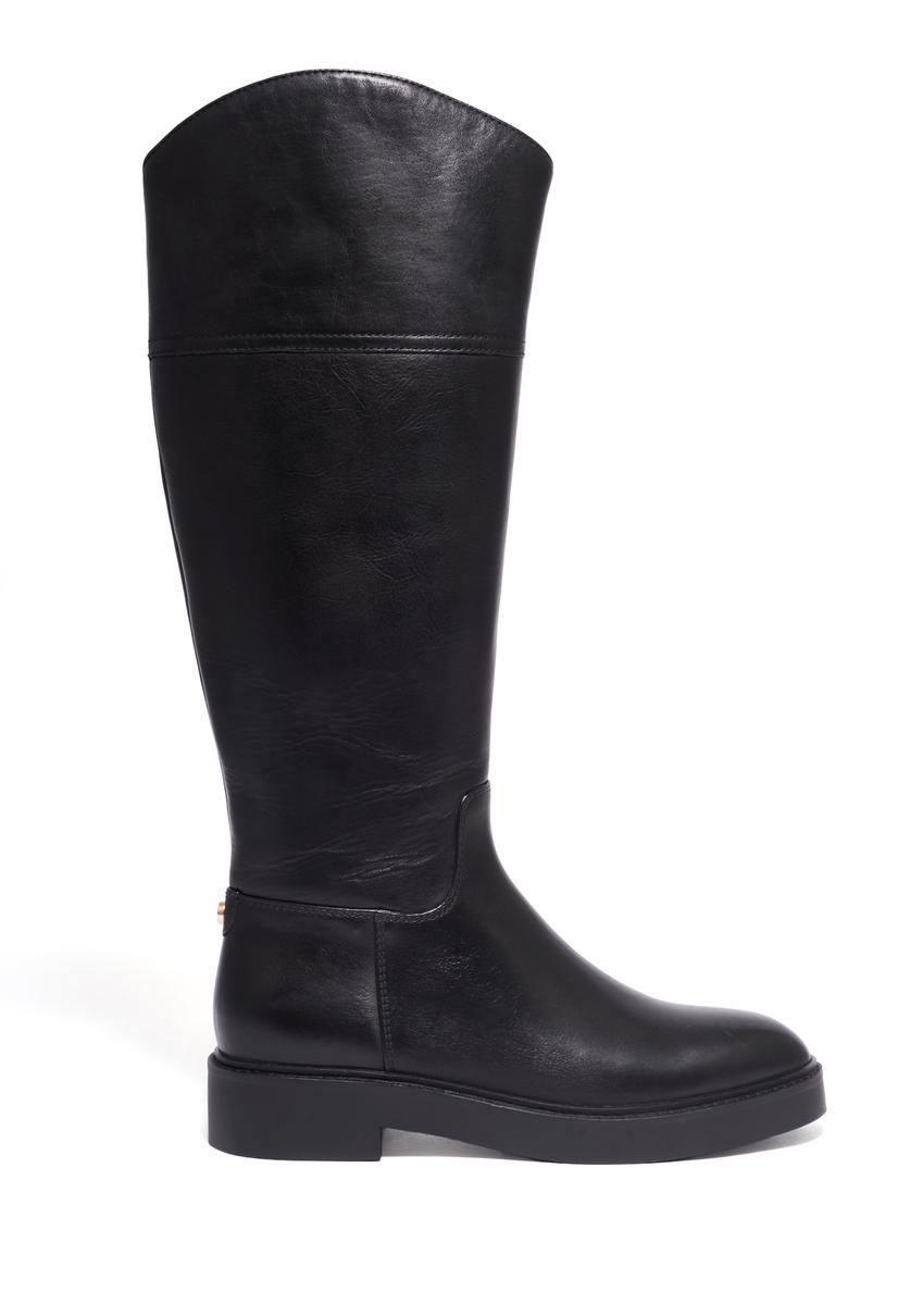 Black leather women's boots BUTYD-1288-99(Z26), side view of the product on a white background.