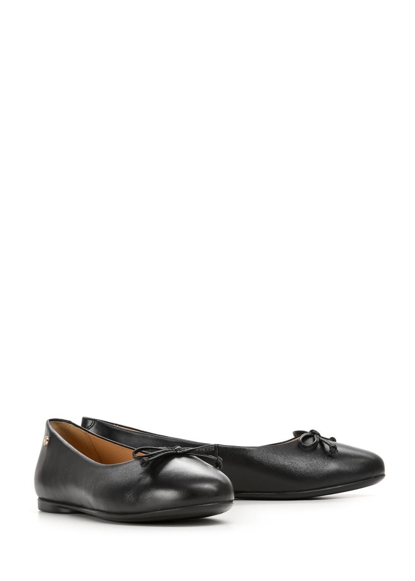 Women's black leather ballet flats BUTYD-1248-99(W26), diagonal product view on a white background.